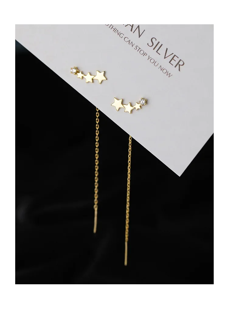 925 Sterling Silver Three Stars Long Chain Drop Stud Earring Line Crystal Long Line Rock Punk Minimalist Jewelry For Women Party
925 Sterling Silver Three Stars Long Chain Drop Stud Earring Line Crystal Long Line Rock Punk Minimalist Jewelry For Women Party