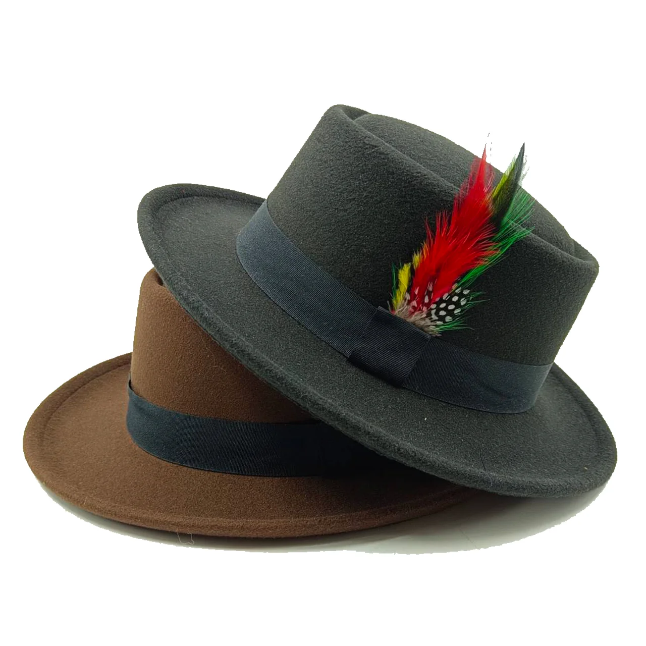 

Fedora Small Eaves Flat Top Bow Knot Feather Men's Felt Hat Pork Pie Black Top Hat sombreros шапка мужская 모자