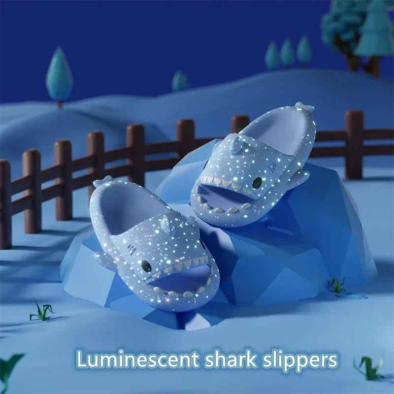 

Summer Women's Fluorescence Shark Slippers Men Luminescent Thick-soled Slides Non-slip Flip Flops Couple Flat Shoes EVA Sandals