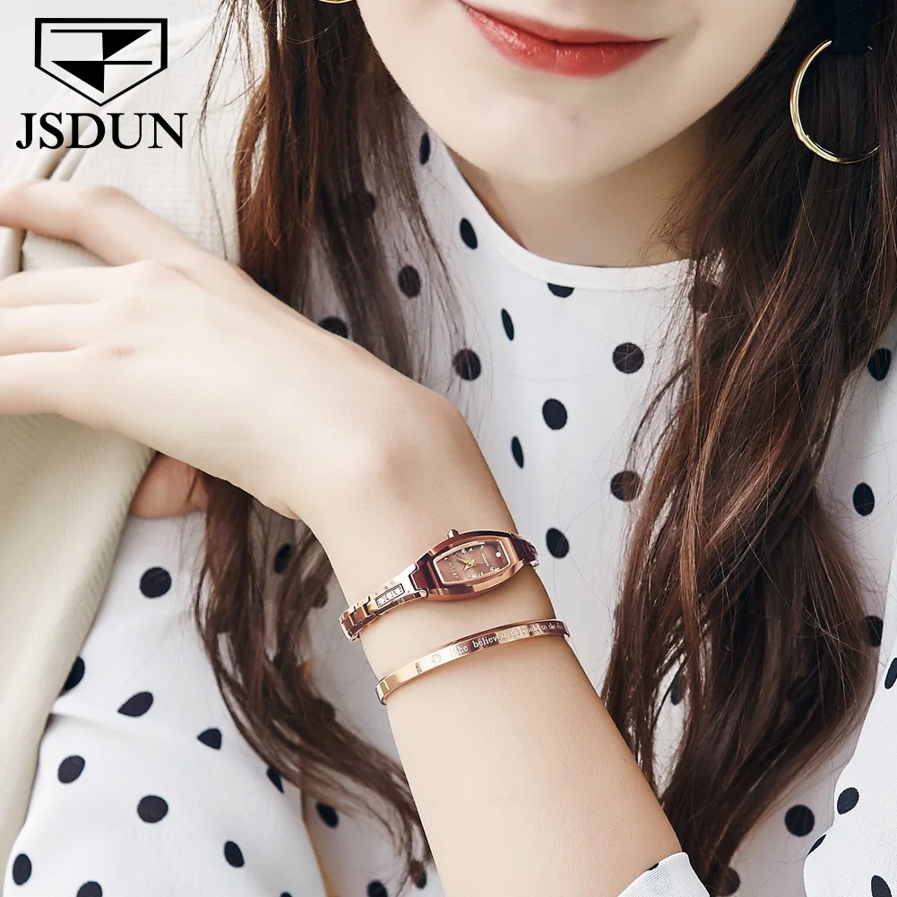 JSDUN-Bracelet de montre en acier au tungstène pour femme, bracelets à quartz, diamant original, montres pour femme, marque de luxe, mode, envoi 3