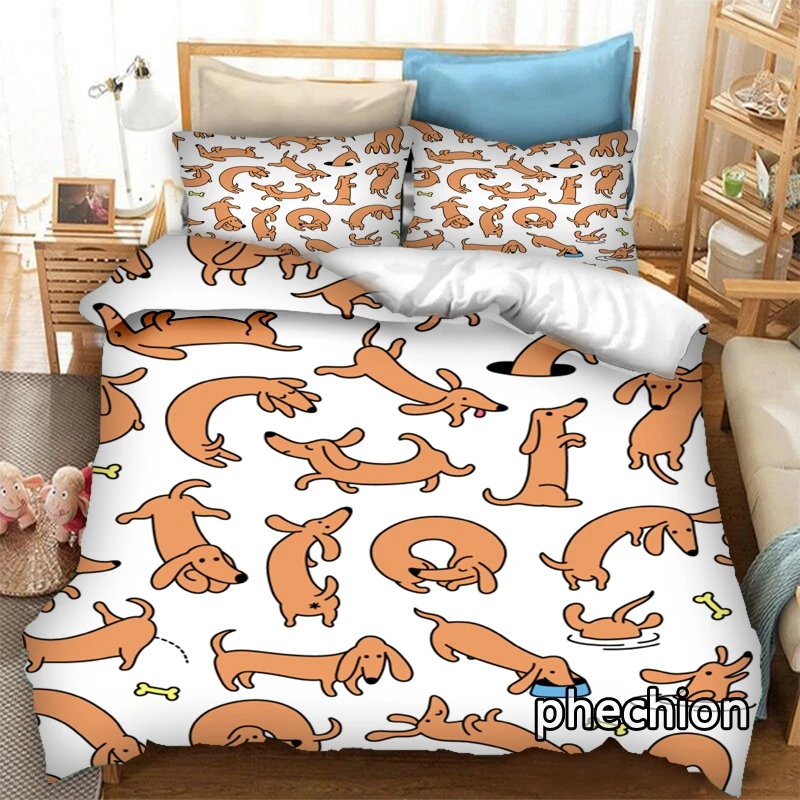 

phechion Animal Dachshund 3D Print Bedding Set Duvet Covers Pillowcases One Piece Comforter Bedding Sets Bedclothes Bed K392