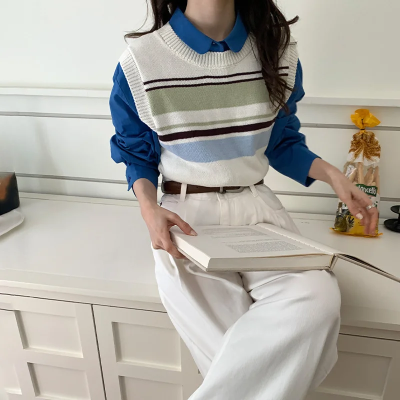 Layered Striped Vests Sweaters Women Wool Autumn Pullovers Knitted Tops Color Contrast Loose Round Neck Comfort Leisure Clothing
Layered Striped Vests Sweaters Women Wool Autumn Pullovers Knitted Tops Color Contrast Loose Round Neck Comfort Leisure Clothing