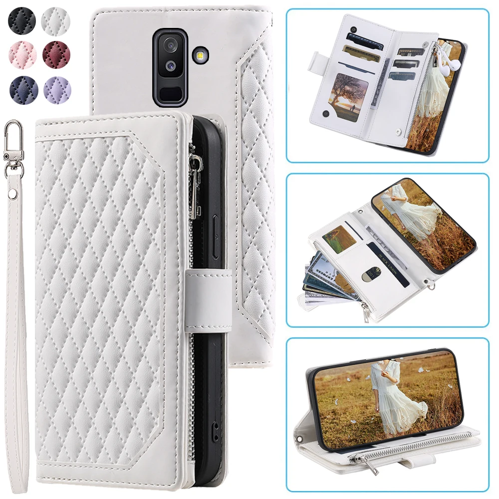 

Fashion Zipper Wallet Case For Samsung A9Star Lite Flip Cover Multi Card Slots Cover Phone Case Card Slot Folio with Wrist Strap