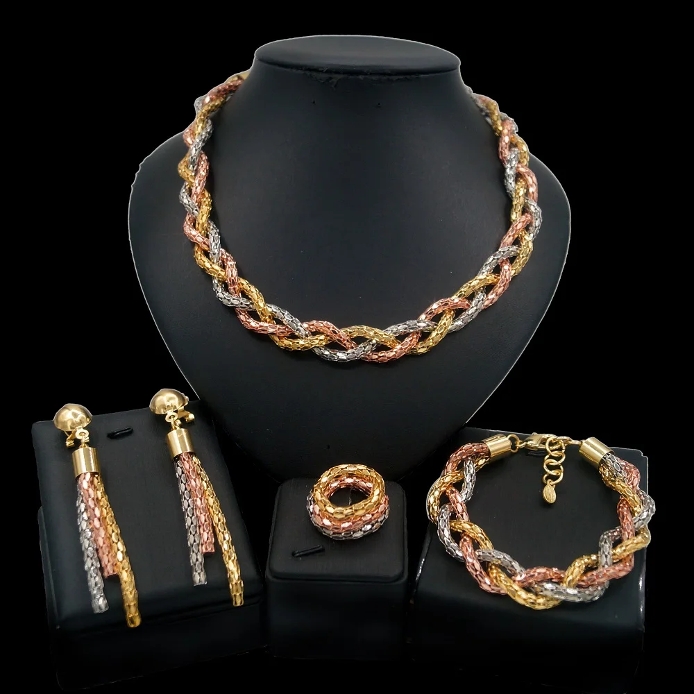 Tricolor Women's Jewelry Set Nigeria Style Necklace Earrings Bracelet Ring Accessories Free Shipping
Tricolor Women's Jewelry Set Nigeria Style Necklace Earrings Bracelet Ring Accessories Free Shipping