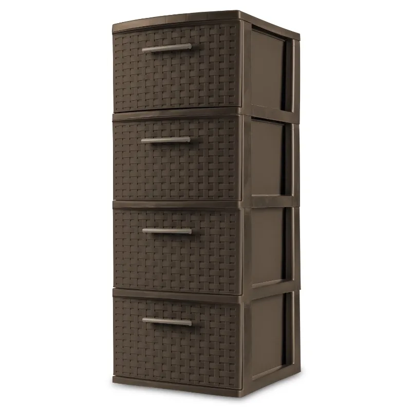 

Stylish and Durable Weave Pattern Plastic Drawers 4-Drawer Tower, Ideal for Open Storage Needs, Espresso
