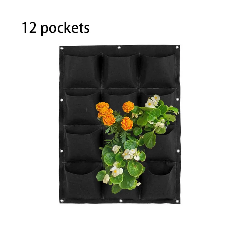 

12 отделений, подвесные настенные сумки для посадки, черные карманные садовые украшения «сделай сам», аксессуары для балкона, горшок для цветов