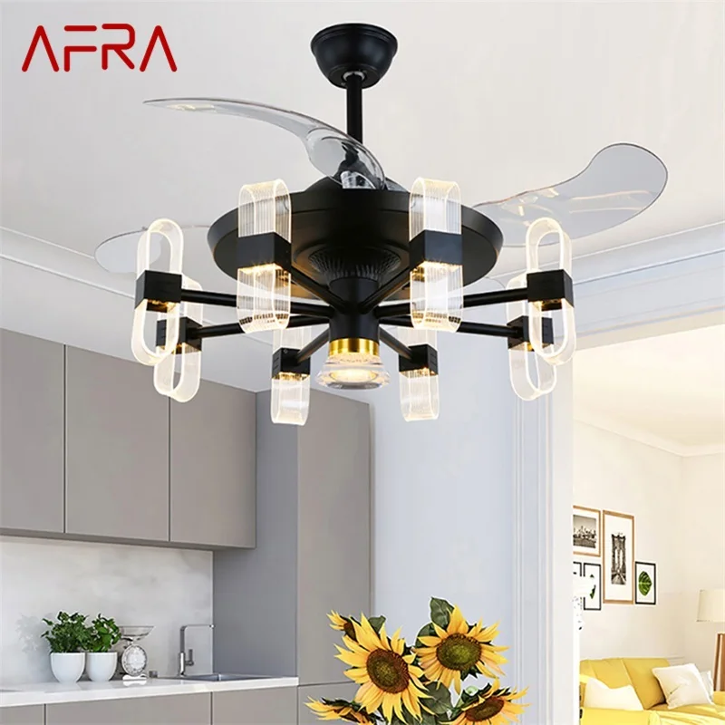 

AFRA Modern Ceiling Fan With Light And Control LED Fixtures 220V 110V Decorative For Home Living Room Bedroom Restaurant