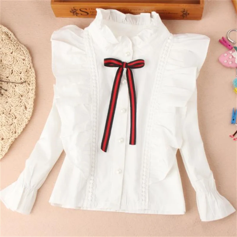 Children white bow shirt new long-sleeved stand-up collar cotton shirt girl blouse casual
Children white bow shirt new long-sleeved stand-up collar cotton shirt girl blouse casual
