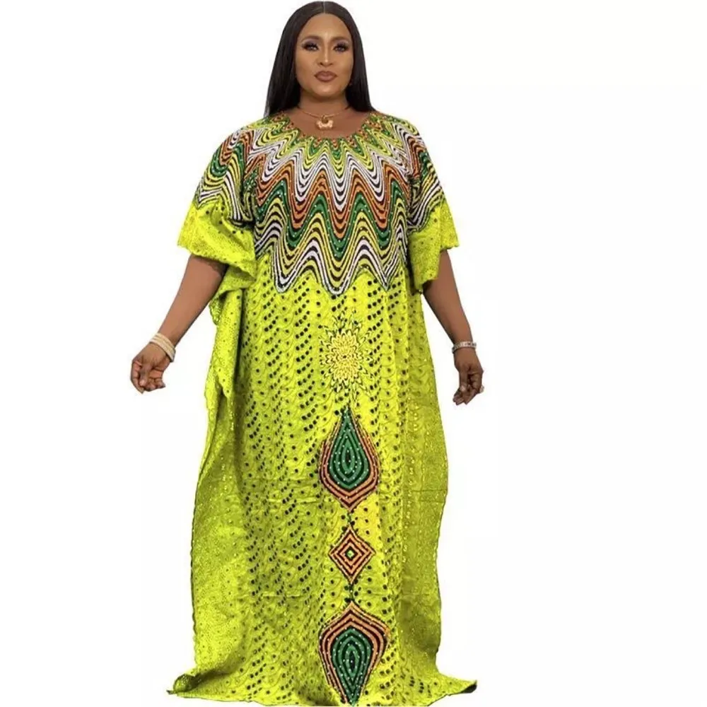 

2024 African Cotton Hollow-embroidered High-grade Plus-size Fashion Women's Dress 2468