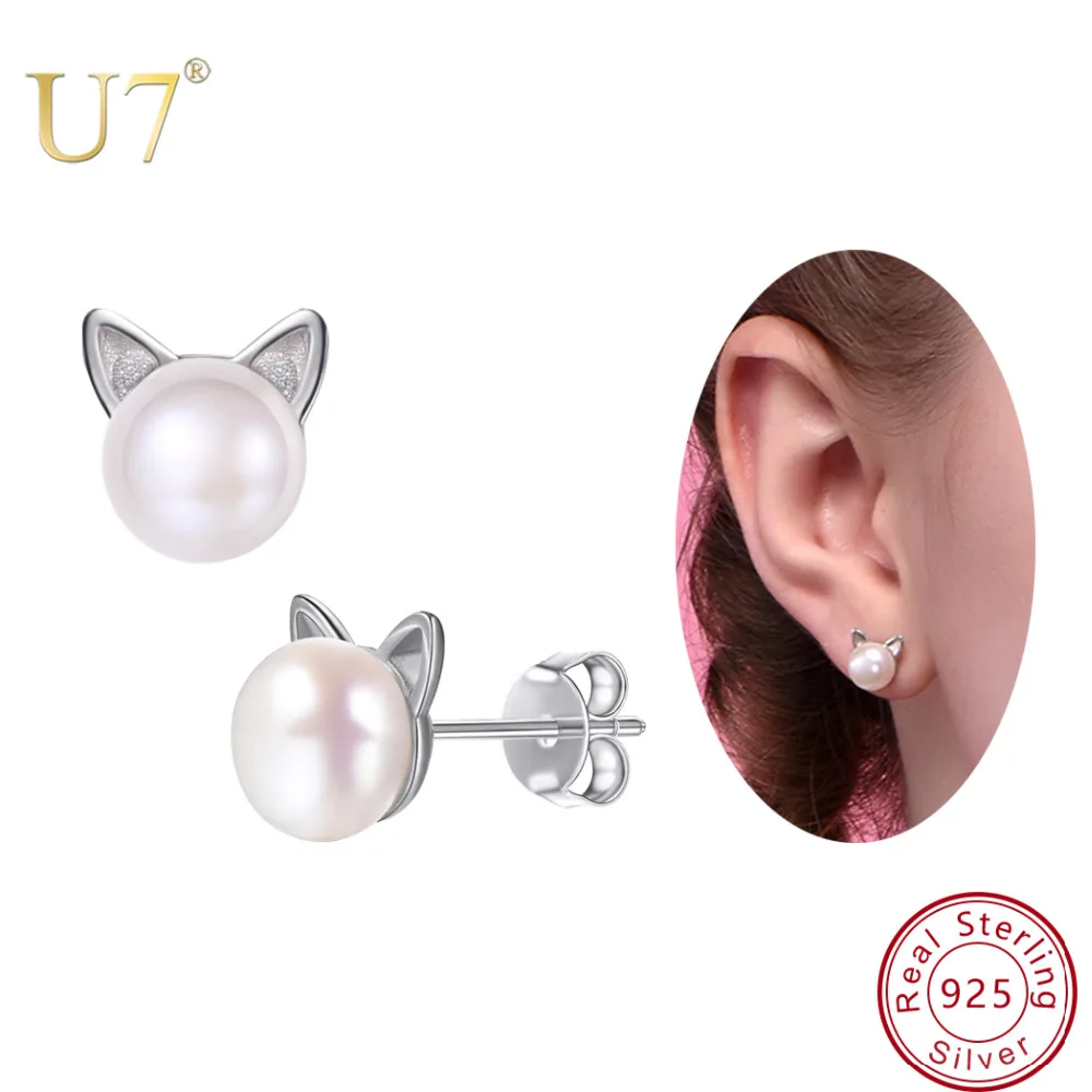 U7 925 Sterling Silver Cute Earrings Cat Stud Earings Women Wedding Jewelry Natural Freshwater Pearl Earrings Mother's Gift SC02
U7 925 Sterling Silver Cute Earrings Cat Stud Earings Women Wedding Jewelry Natural Freshwater Pearl Earrings Mother's Gift SC02