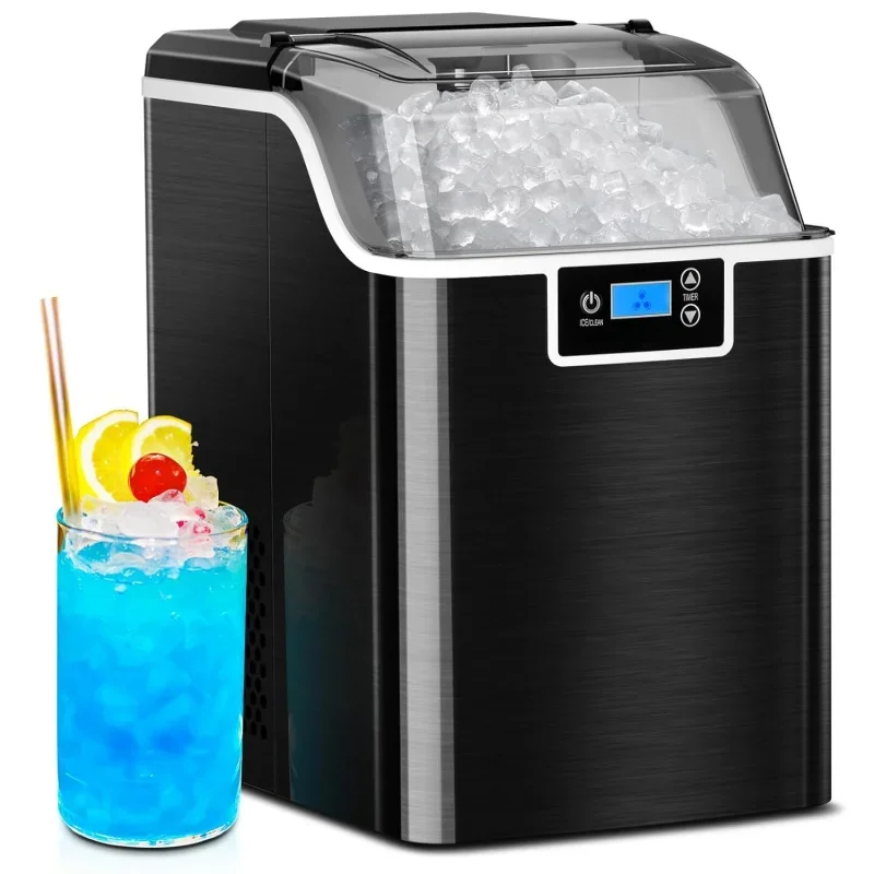 

Nugget Countertop Ice Maker with Soft Chewable Pellet Ice, Self Cleaning,45lbs/Day,LED 24H Timer, with Ice Scoop and Ice Basket,