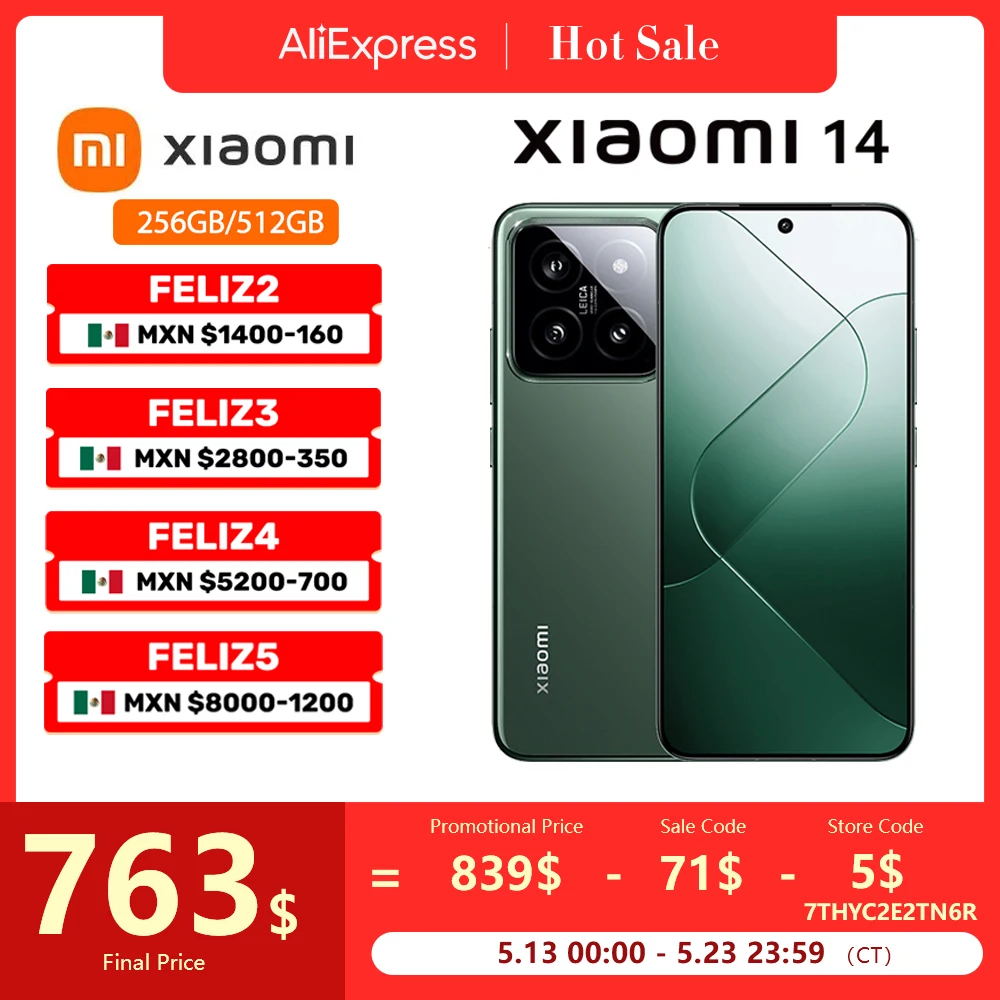 

Global Version Xiaomi Mi 14 5G Smartphone Snapdragon® 8 Gen 3 50MP Leica Camera 6.36" 120Hz AMOLED Display 90W HyperCharger