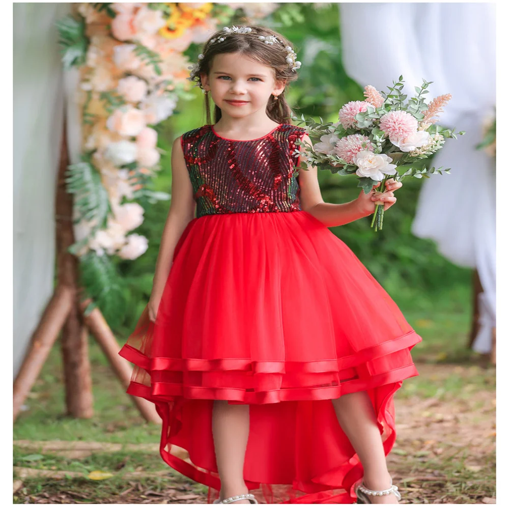 

Flower Girl Dresses Sleeveless Sequin Tailing Mesh First Communion Birthday Ball Portable Piano Performance Princess Dress