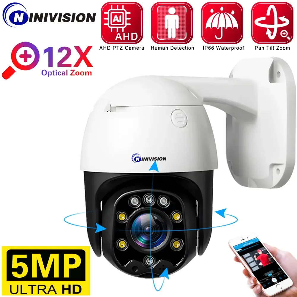 

12X Zoom 5MP AHD Analog Surveillance PTZ Camera Night Vision DVR CCD Outdoor Indoor Waterproof Home Office CCTV Security Camera