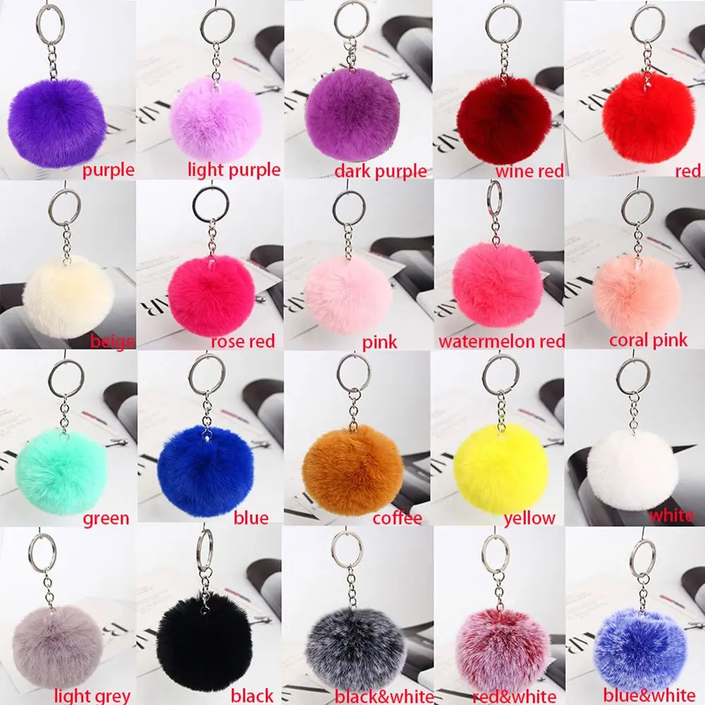 

20 Colors Fluffy Fur Pom Pom Keychains Soft Faux Rex Rabbit Fur Ball Car Keyring Pompom Key Chains Women Bag Pendant Jewelry Diy