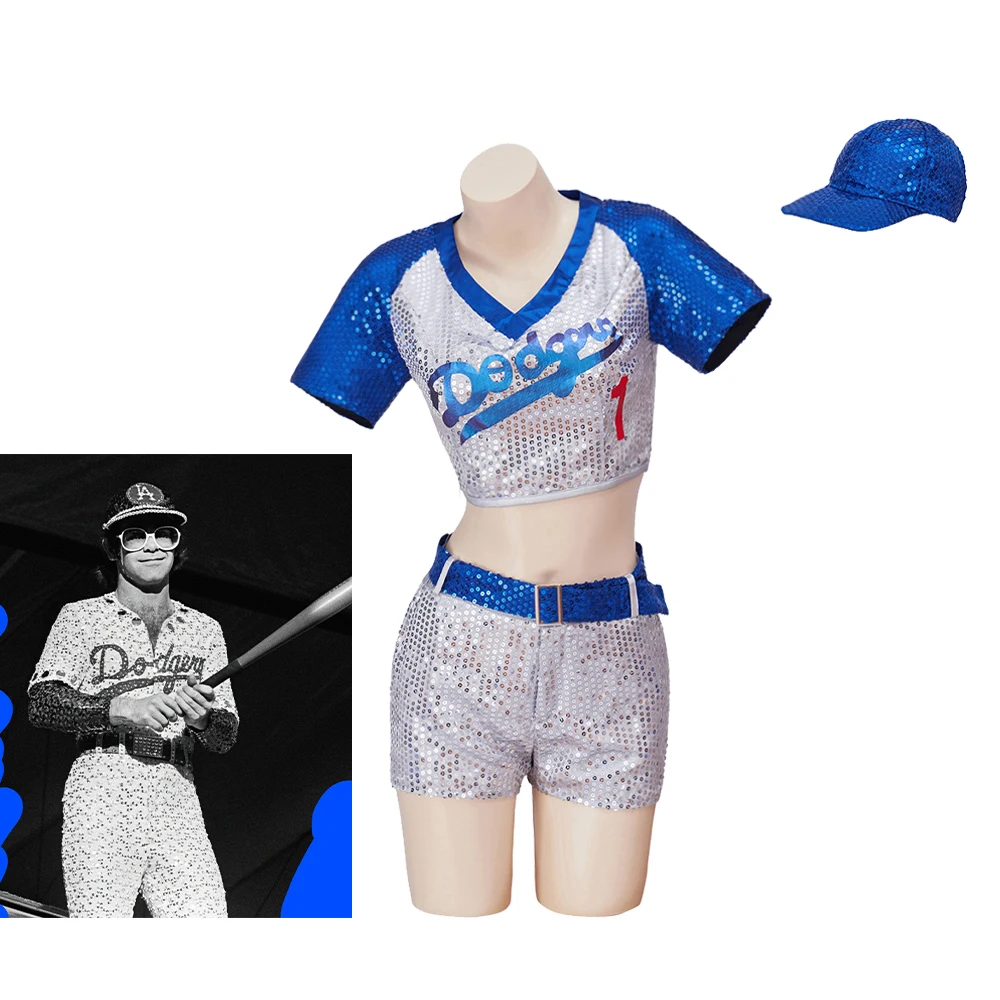 Костюм для косплея из фильма Элтон Джон Доджерс, сексуальный бейсбольный костюм с блестками, короткий топ и шорты, головной убор, униформа для чарлидинга, женская версия
Костюм для косплея из фильма Элтон Джон Доджерс, сексуальный бейсбольный костюм с блестками, короткий топ и шорты, головной убор, униформа для чарлидинга, женская версия