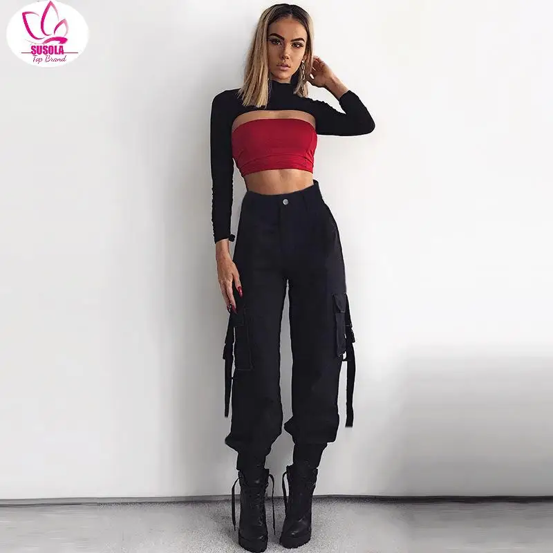 SUSOLA Lady Spring Streetwear Cargo Pants Women Casual Joggers Black High Waist Pants Loose Female Trousers Ladies Pants Capri
SUSOLA Lady Spring Streetwear Cargo Pants Women Casual Joggers Black High Waist Pants Loose Female Trousers Ladies Pants Capri