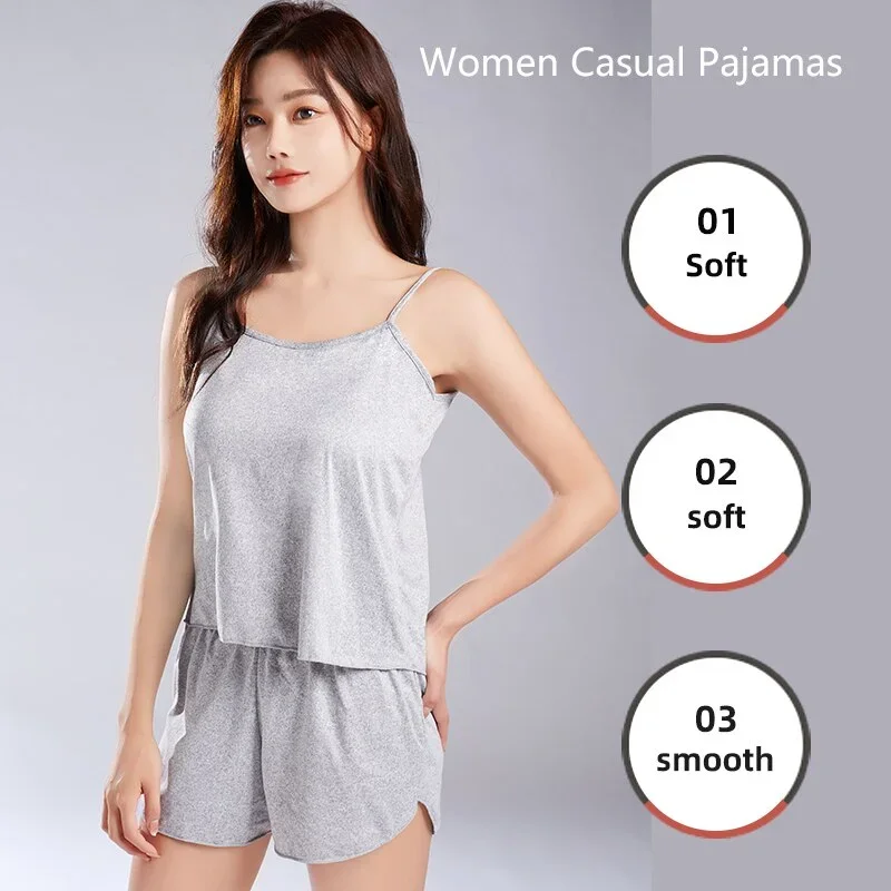 

Women Sexy Pajamas Sleepwear Pajama Set Nightgowns Camisole Shorts Nightclothes Pink Gray L XL XXL Summer Smooth Soft Casual