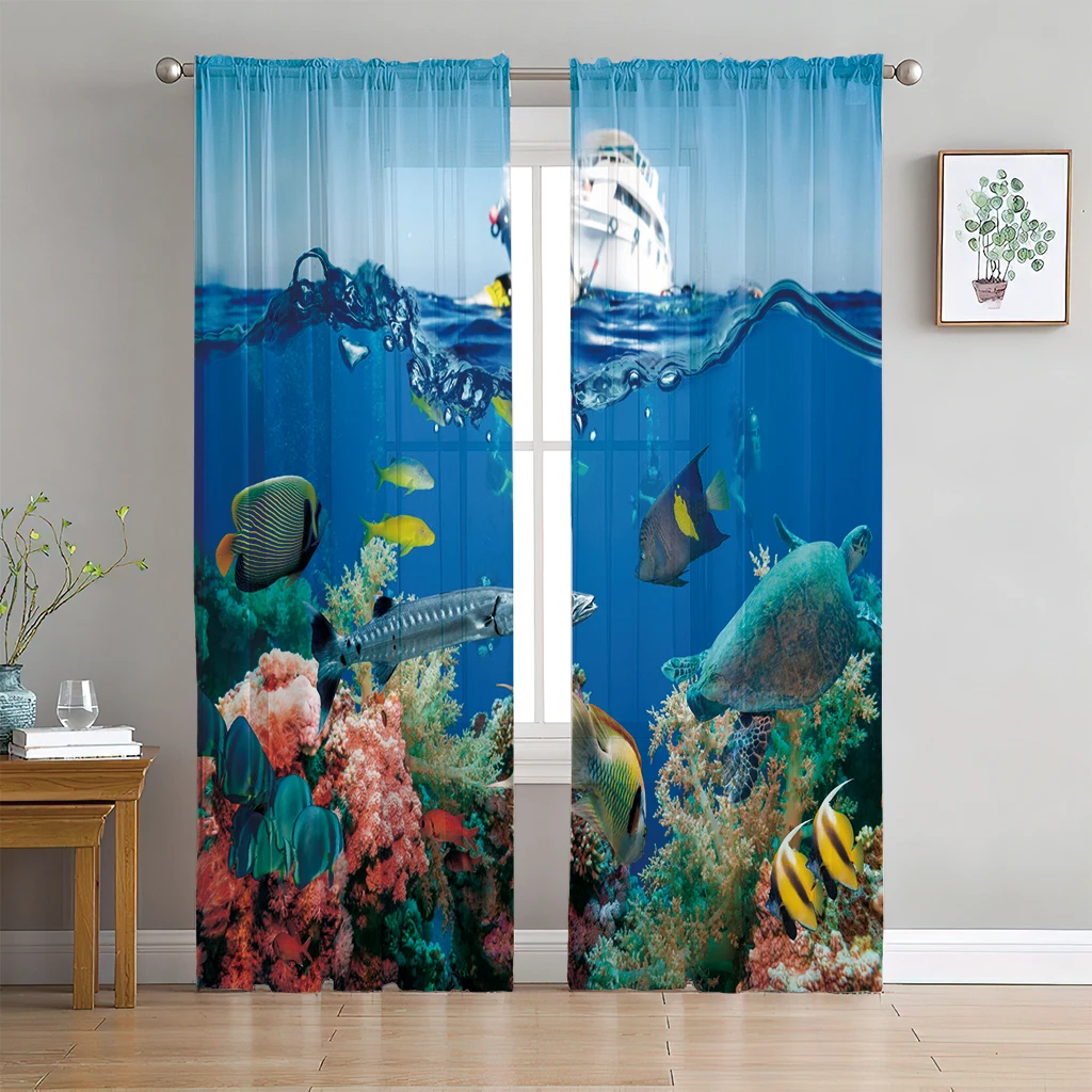New Cheap Blue Ocean Shark Turtle Fish Beach Green Coconut 3D Printed Tulle Fabric Curtain Living Room Bedroom Window 2 Shading
New Cheap Blue Ocean Shark Turtle Fish Beach Green Coconut 3D Printed Tulle Fabric Curtain Living Room Bedroom Window 2 Shading