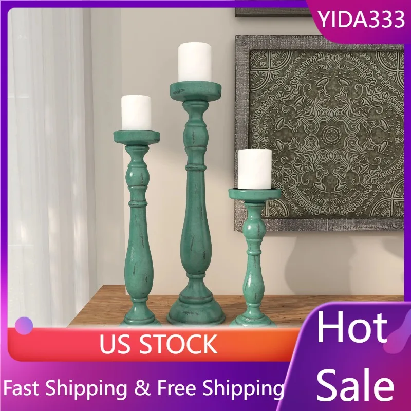 DecMode Traditional Wood Blue Pillar Candle Holders Set of 3 19", 15", 11" H with a Round Candle Plate and Bell Shaped Base
DecMode Traditional Wood Blue Pillar Candle Holders Set of 3 19", 15", 11" H with a Round Candle Plate and Bell Shaped Base