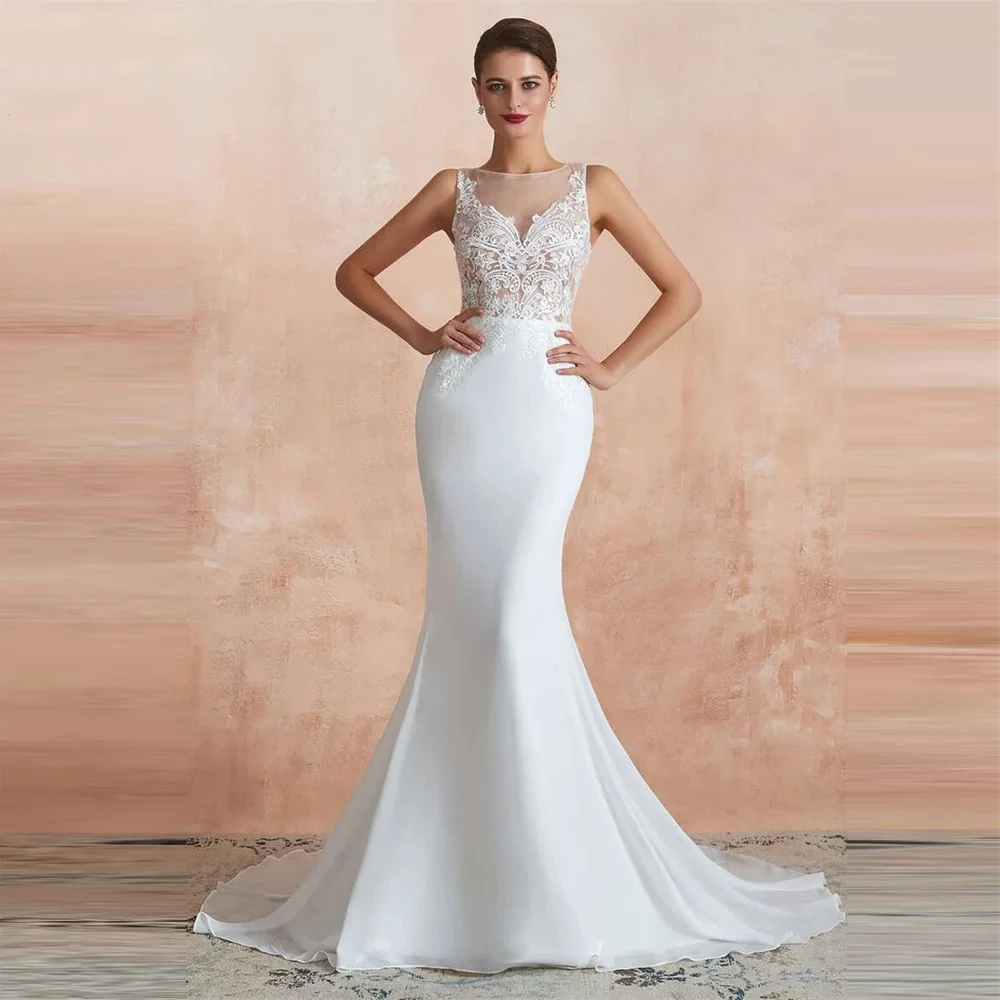 New Luxury Wedding Dress Exquisite Mermaid O-Neck Sleeveless Bridal Gowns Appliques Zipper Soft Satin Vestidos De Novia W10310
New Luxury Wedding Dress Exquisite Mermaid O-Neck Sleeveless Bridal Gowns Appliques Zipper Soft Satin Vestidos De Novia W10310