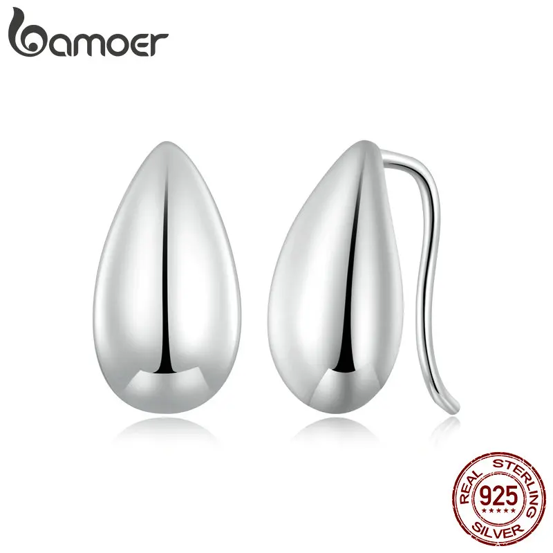 

Bamoer Authentic 925 Sterling Silver Glossy Waterdrop Earrings Teardrop Stud Earrings for Women Simple Fine Jewelry Gift BSE869