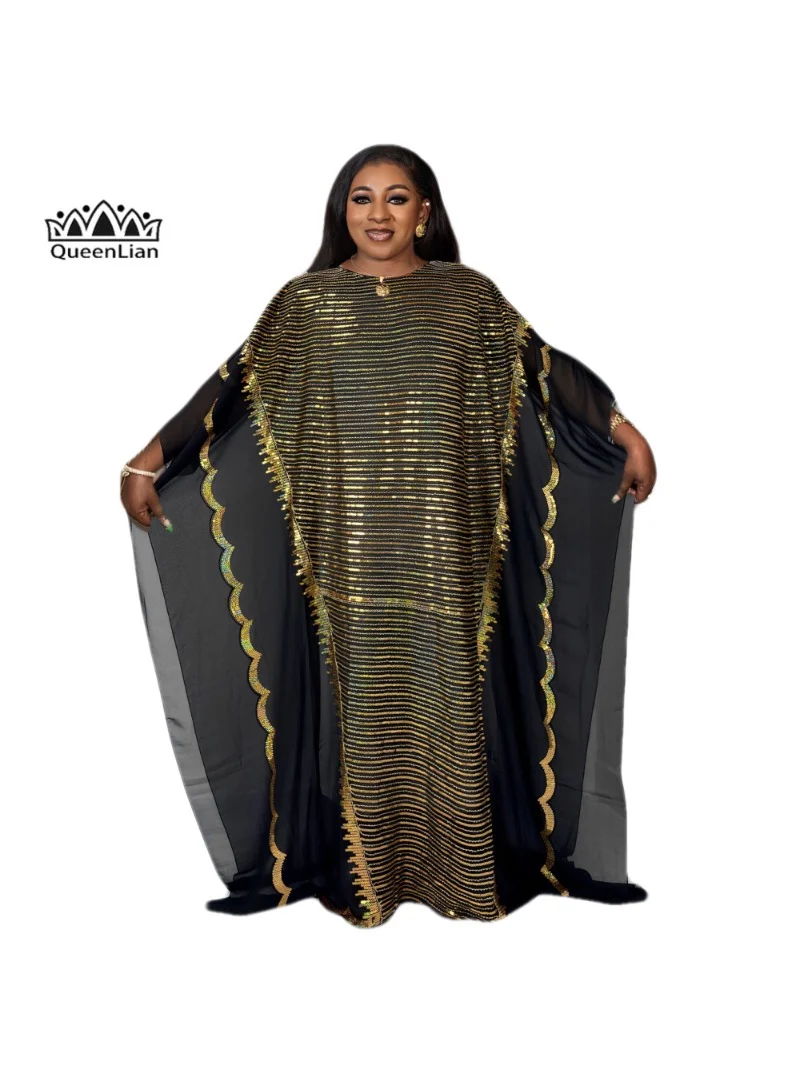Plus Size Elegant Kaftan Dress Women's African Sequin Bat Sleeve Embroidered Tramslucent Neck Dashiki Dress
Plus Size Elegant Kaftan Dress Women's African Sequin Bat Sleeve Embroidered Tramslucent Neck Dashiki Dress