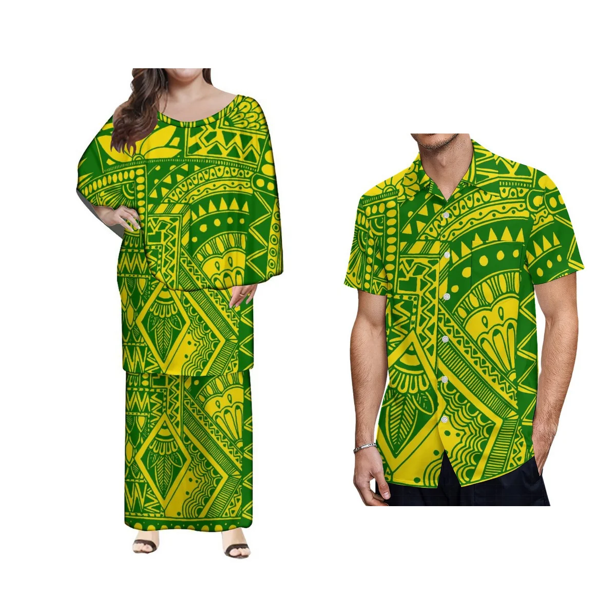 

High Quality Custom Women Big Ponchos Puletasi Samoan Dress Polynesian Tribal Printed 2 Pcs Top And Skirts Sets With Shawl