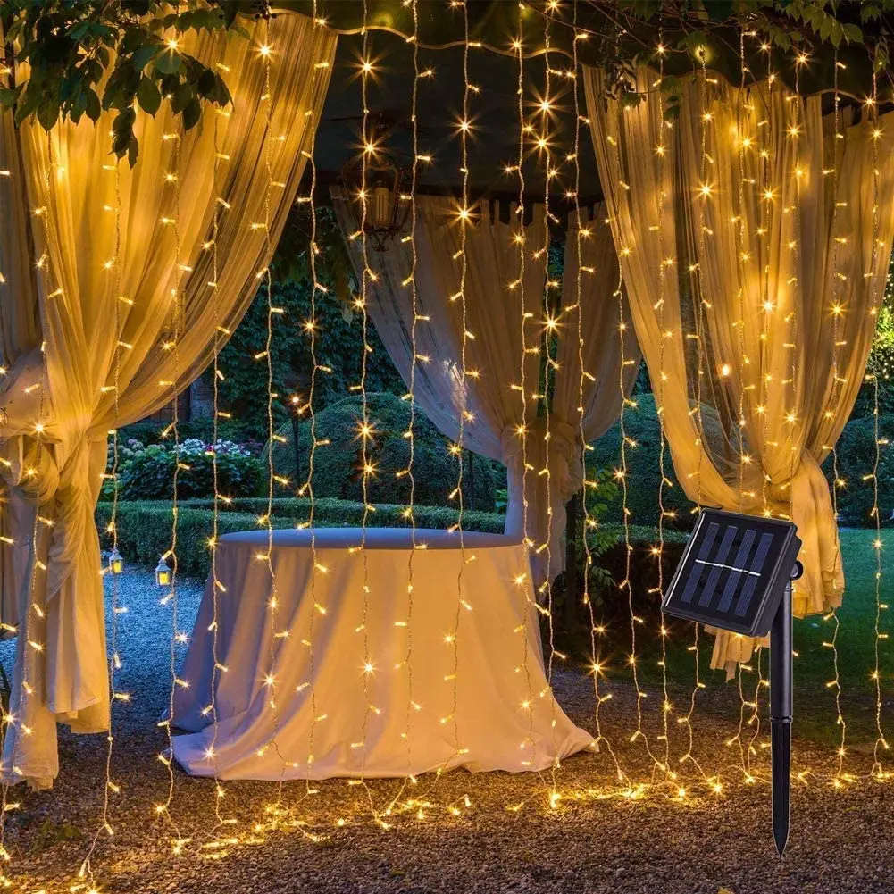 

Solar Lamp LED String Lights Outdoor 3x3m 300LED Fairy Curtain Lights for Window Christmas Party Garden Garland Holiday Lighting