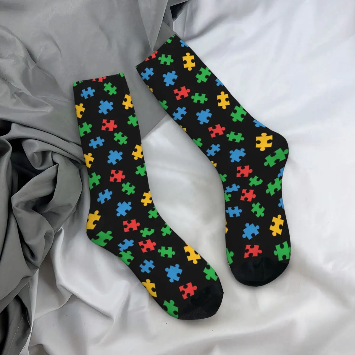 

Autism Awareness Stockings Women Puzzle Pattern Socks High Quality Funny Socks Autumn Running Sports Non Slip Graphic Socks Gift
