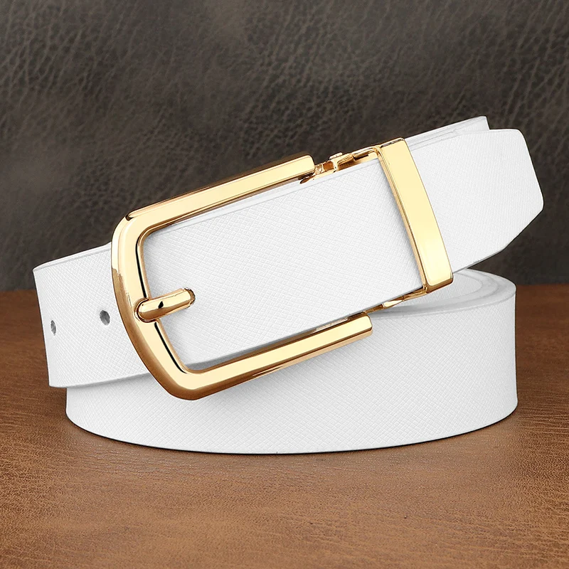 

White casual designer belts men pin buckle luxury brand waist strap 2.8cm genuine leather young boys jeans cintos masculinos