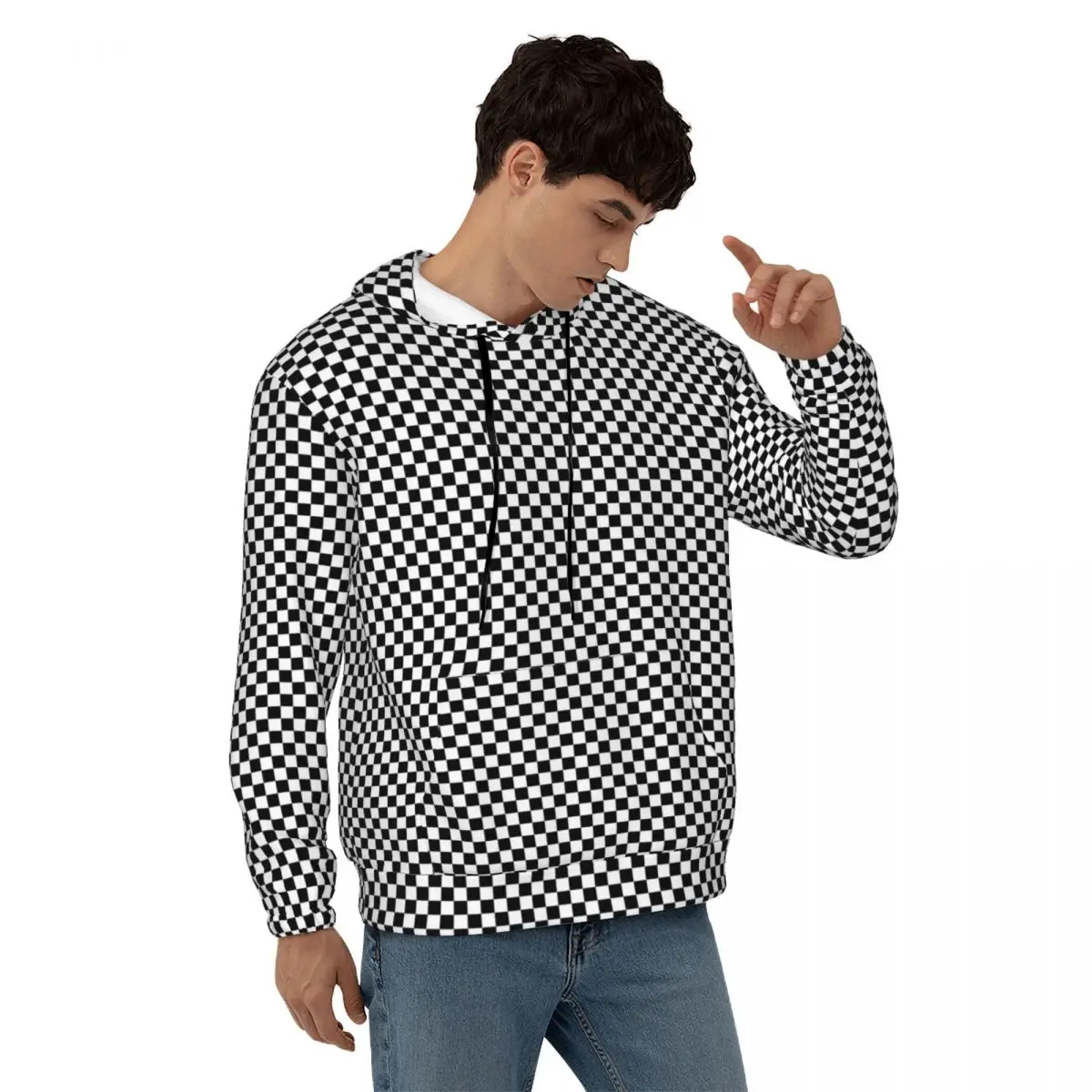 

Two Tone Art Streetwear Hoodies Autumn Basic Checkerboard Trendy Pullover Hoodie Unisex Oversize Loose Classic Warm Sweatshirts