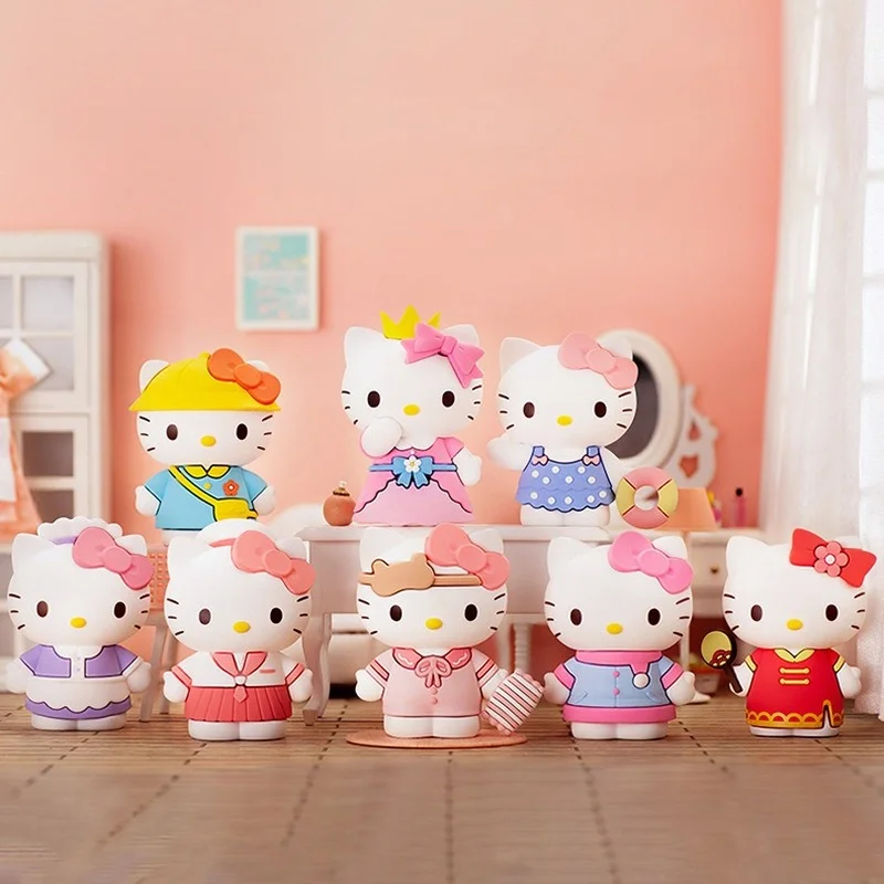 

8PCS Hello Kitty Anime Figure Sanrio Blind Box Gifts for Girls Anime Decor Kids Surprise Toys Mistery Box Cute Action Cat Figure