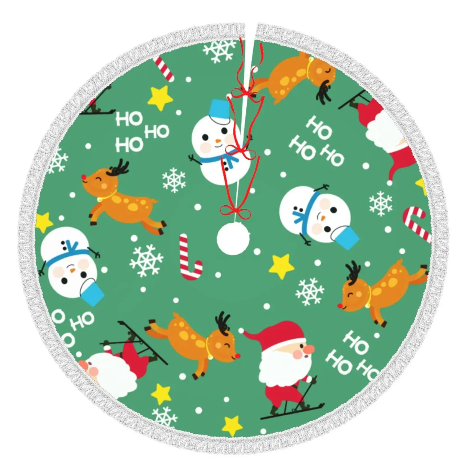 

Christmas Tree Skirt Cover Decorations 36 Inch HO Snowflake Snowman Xmas Unique Tree Collar Skirt for Floor Mat Home Decor