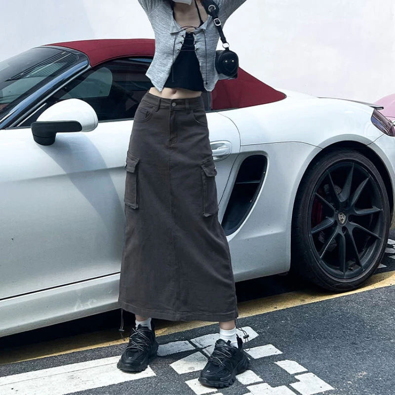 Women's American Cargo A-line Mid-calf Large Pocket Skirt Spring Autumn New Female Drawstring Design Split Mid Length Skirt
Women's American Cargo A-line Mid-calf Large Pocket Skirt Spring Autumn New Female Drawstring Design Split Mid Length Skirt
