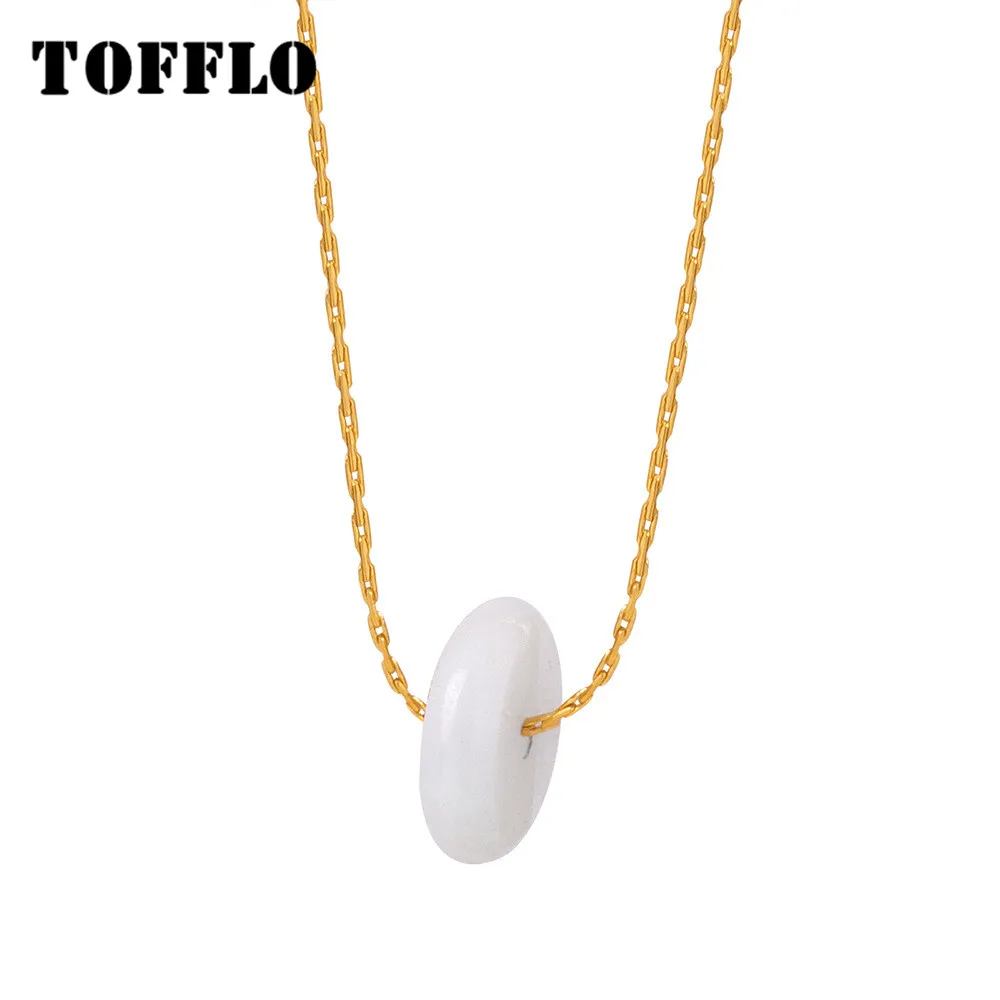 TOFFLO ювелирные изделия из нержавеющей стали Природный Круглый минеральный кулон ожерелье для женщин минималистская ключица цепь BSP1606 
TOFFLO ювелирные изделия из нержавеющей стали Природный Круглый минеральный кулон ожерелье для женщин минималистская ключица цепь BSP1606