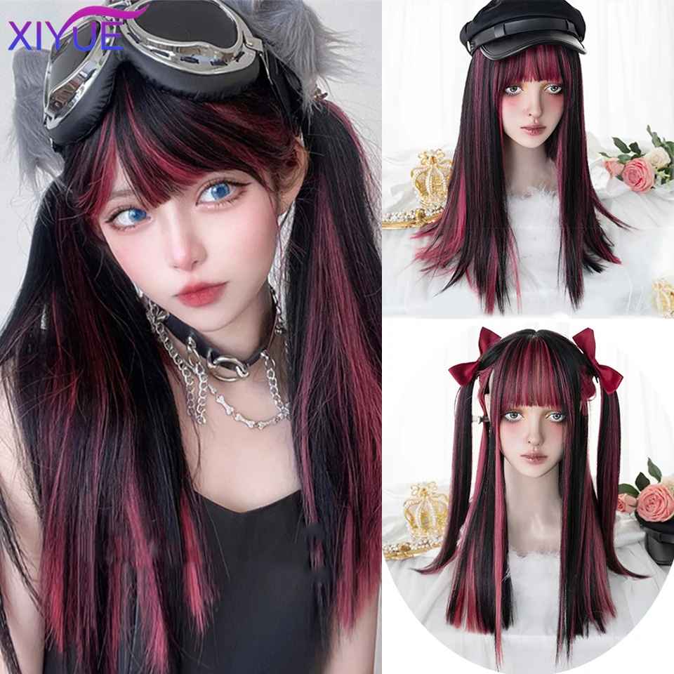 

Прямой винно-красный парик XIYUELong с челкой, синтетические парики для женщин, термостойкие натуральные волосы для ежедневного косплея, Хэллоуина