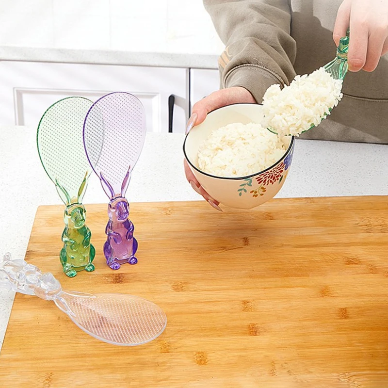 

Вертикальная ложка для риса Bunny, прозрачная антипригарная лопатка для риса, кухонная утварь, пластиковая Бытовая ложка для риса