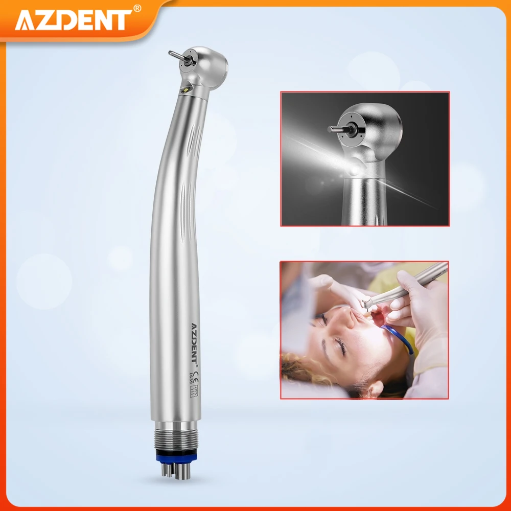 

AZDENT Dental High Speed Handpiece LED E-Generator Air Turbine Push Button Ceramic Bearings Triple Water Spray Torque Head Tool