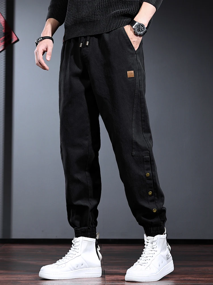 Осенние черные брюки с эластичным поясом, Мужская Уличная одежда, повседневные хлопковые мешковатые брюки на шнурке для бега
Осенние черные брюки с эластичным поясом, Мужская Уличная одежда, повседневные хлопковые мешковатые брюки на шнурке для бега