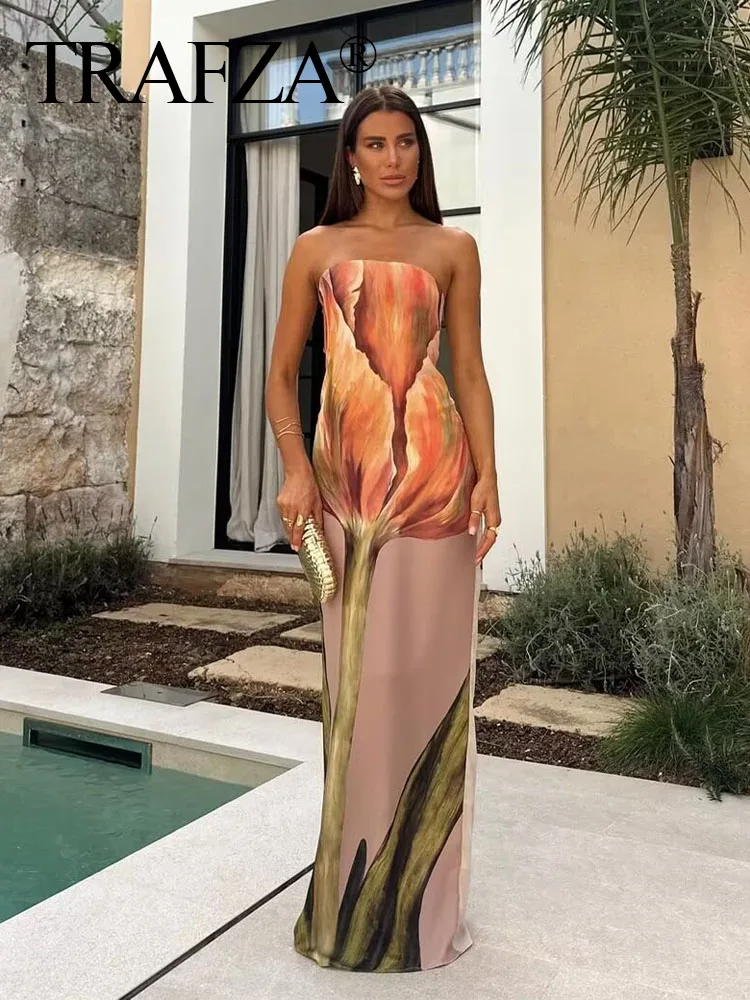 TRAFZA Summer New Women Sexy Flower Printed Backless Strapless Dress Woman Elegant Off Shoulder Party Vacation Dresses Traf
TRAFZA Summer New Women Sexy Flower Printed Backless Strapless Dress Woman Elegant Off Shoulder Party Vacation Dresses Traf