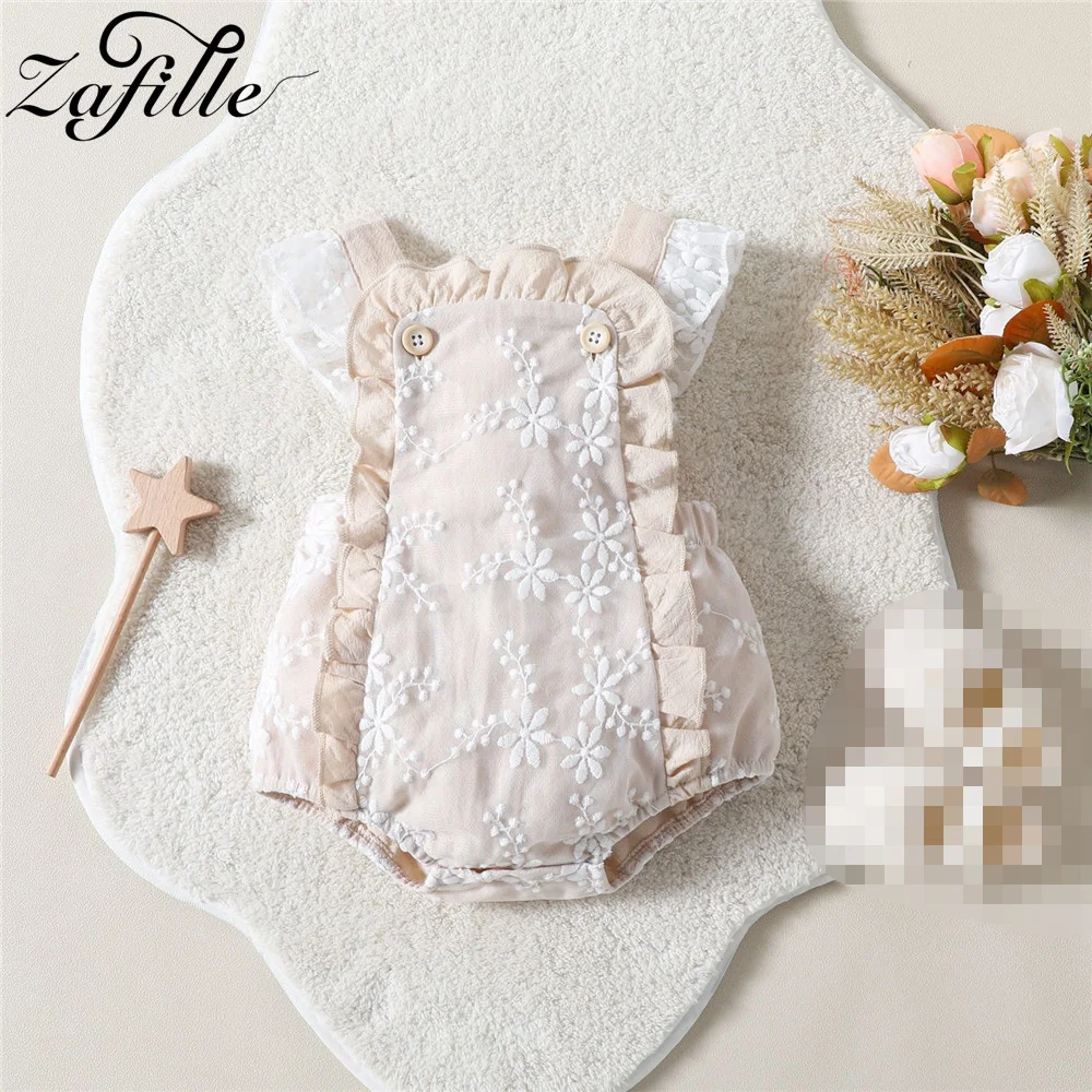 

ZAFILLE 0-12M Backless Infant Playsuit Lace Flying Sleeve Bodysuit For Girls Newborn Clothing Sweet Toddler Costume Baby Clothes
