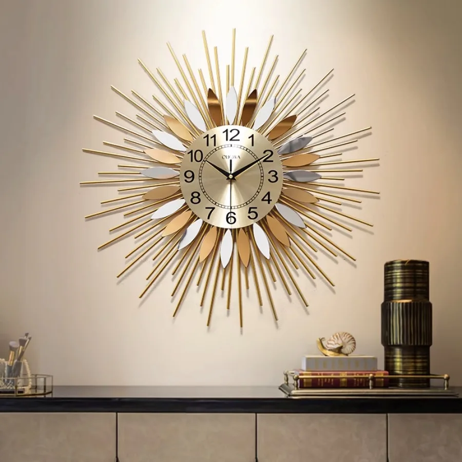 

Luxury Living Room Wall Clock Decoration Gift Round Art Home Wall Clock Pieces Elegant Hands Number Gold Modern Reloj Home Decor