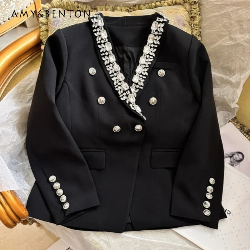 2023 Autumn And Winter New Socialite Style Heavy Industry Beads Diamond Long Sleeved Suit Jacket Slim Black Outer Tops Blazer
2023 Autumn And Winter New Socialite Style Heavy Industry Beads Diamond Long Sleeved Suit Jacket Slim Black Outer Tops Blazer