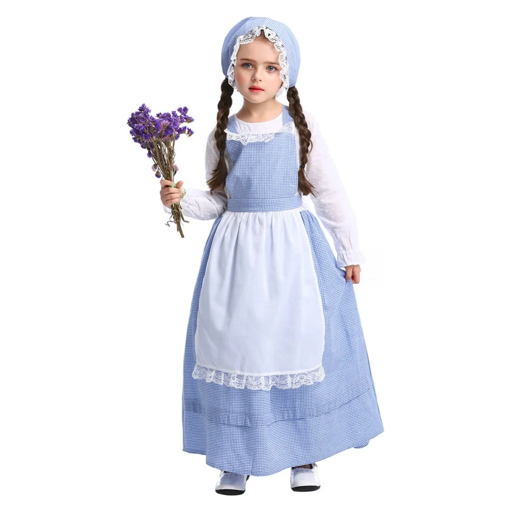 

Halloween Girl Kids Maid Dress Cosplay Fancy Outfit Pastoral Style Maternal Grandmother Costume