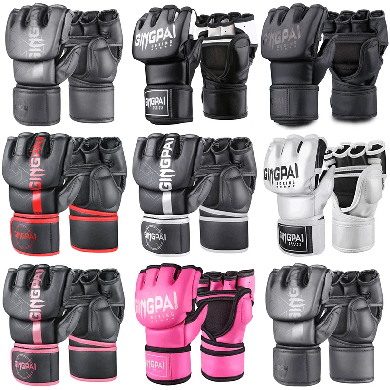 

Полупальцевые боксерские перчатки из искусственной кожи MMA Fighting Kick Boxing перчатки без пальцев карате Муай Тай тренировочные перчатки для мужчин