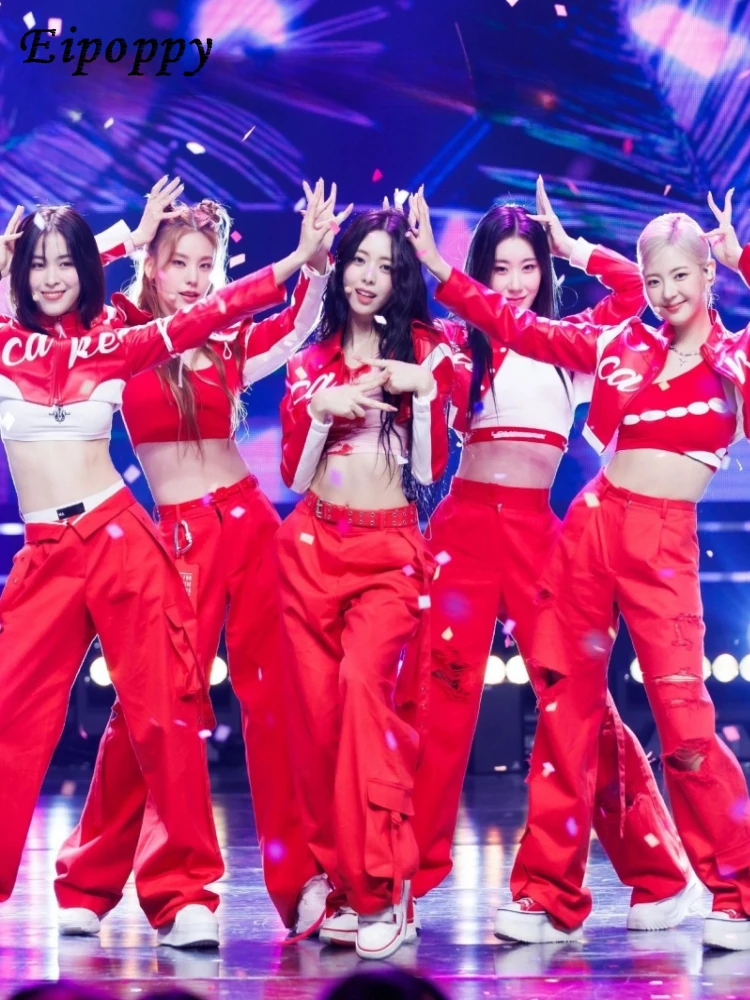 

KPOP girl group performance costume Korean dance ITZY jazz dance costume Female red hip-hop motorcycle spicy girl set