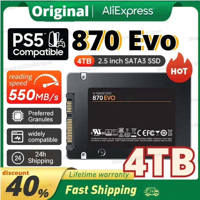 

Hot PS5 SSD 870 EVO 1TB 2TB 4TB 500GB Internal Solid State Disk HDD Hard Drive SATA3 2.5 inch Laptop Desktop PC MLC disco duro