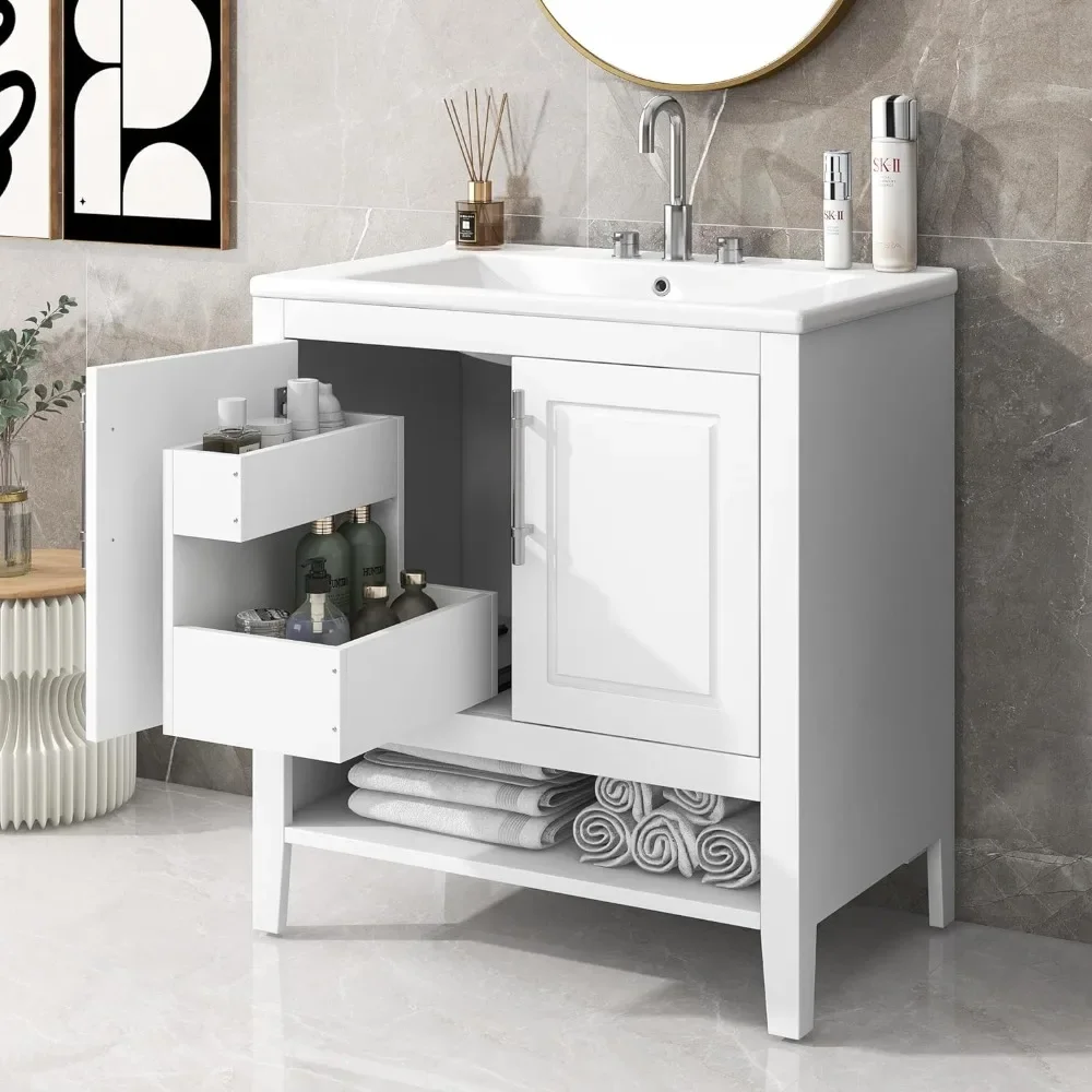 

Combination Under Counter Sink Washbasin for the Bathroom Furniture 30" Bathroom Vanity With Single Sink Solid Wood Frame Sinks