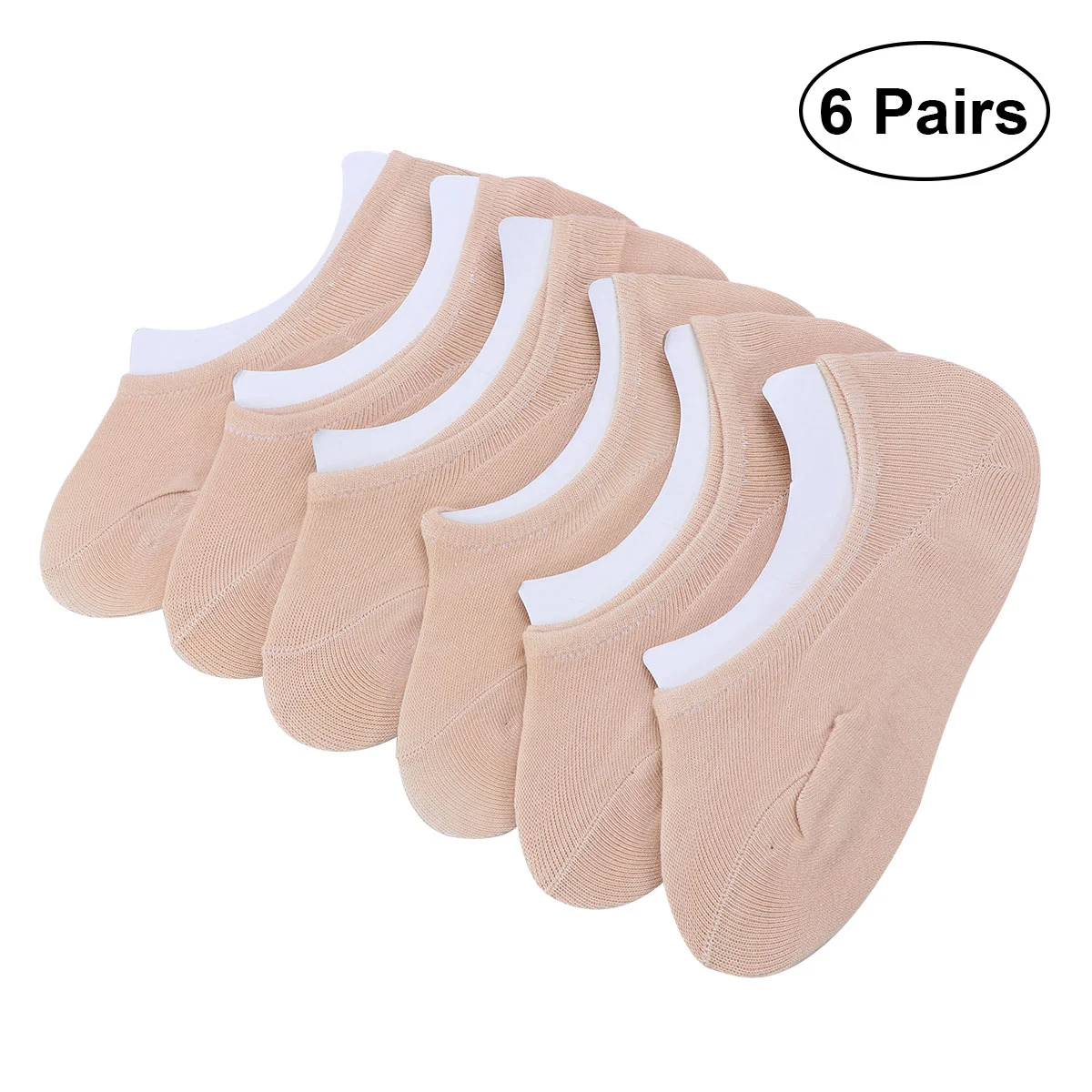 

6 Pair Female Socks Women's Low Cut Cotton Socks with Silicone Back No Show Invisible Anti-Skid Socks (Skin-color)